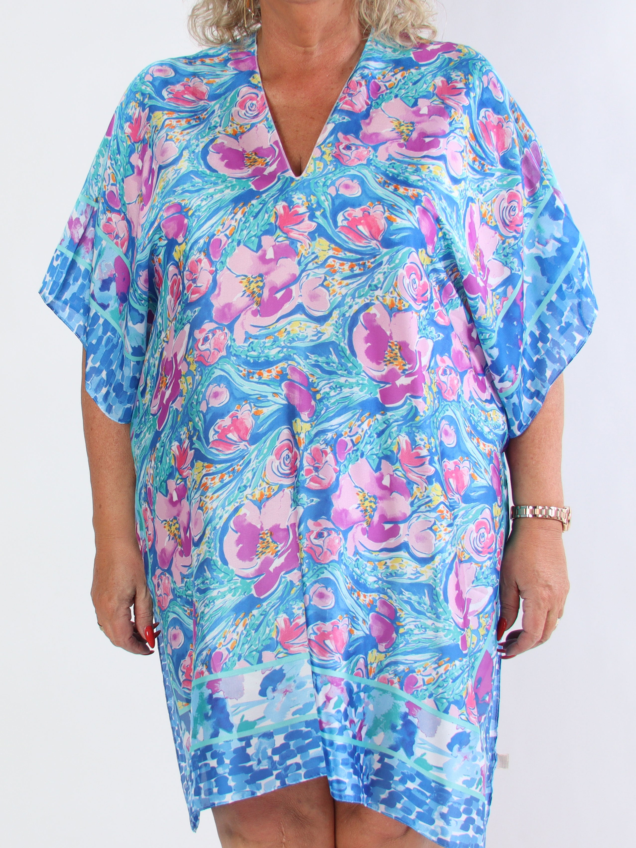 Fryd - Mønstret plus size tunika i blødt viskose og silke